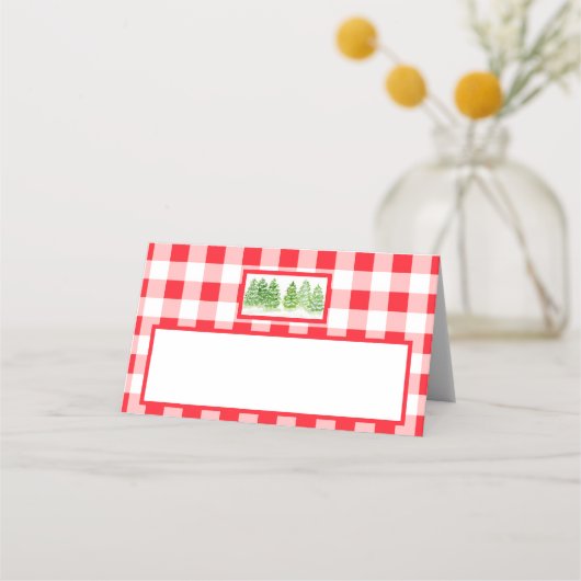 Watercolor Winter Trees Red Gingham Check (Voorkant)