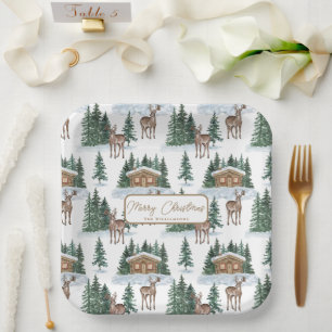Watercolor Winter Wonderland Landelijke Schuur Ker Papieren Bordje