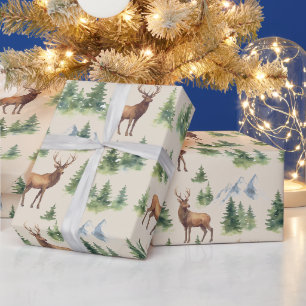 Watercolor Winterbos - Herten en Besneeuwde Bomen Cadeaupapier