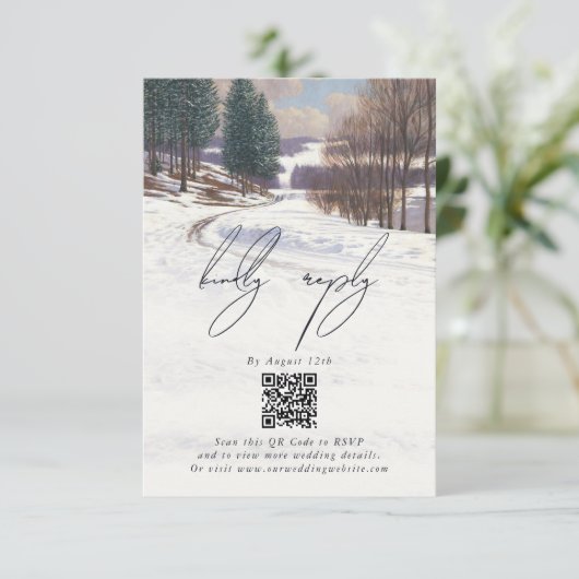 Watercolor Winterlandschap Huwelijk Informatiekaartje (Staand voorkant)