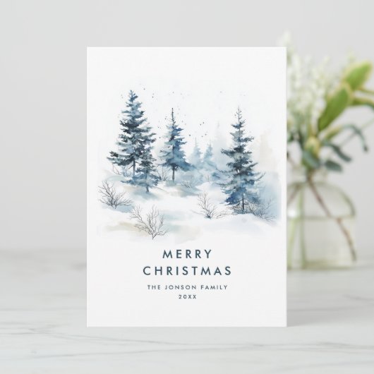 Watercolor Winterlandschap Kerstmis Feestdagenkaart (Staand voorkant)