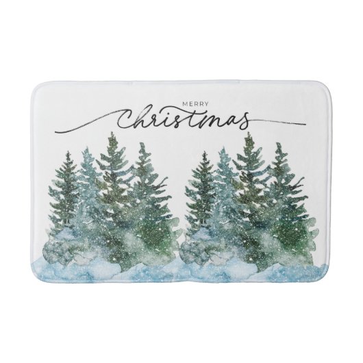 Watercolor Winterwonderland Kerstbomen Badmat (Voorkant)