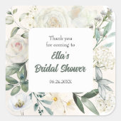 Watercolor Witte Bloem Paneel Bruidsdouche Vierkante Sticker (Voorkant)