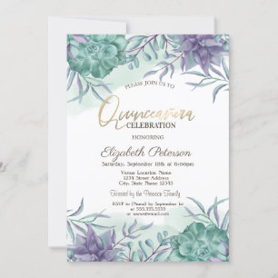 Watercolor woestijnsucculenten Quinceañera Kaart