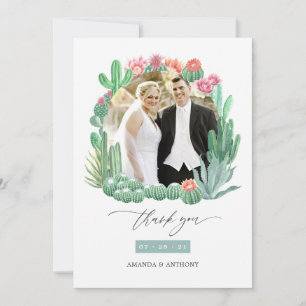 Watercolor woestijnsucculenten trouwfoto-collage bedankkaart