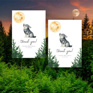 Watercolor Wolf Baby Shower Thank you Bedankkaart