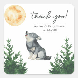 Watercolor Wolf Baby Shower Thank you Vierkante Sticker