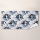 Watercolor Wolf Head Dusty Blue (Serviette de bain)