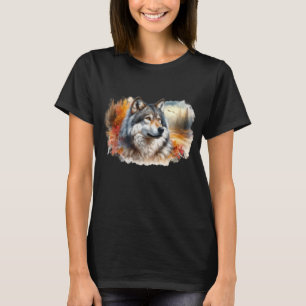 Watercolor Wolf in de herfst T-shirt