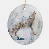 Watercolor Wolf Personalized Winter Keramisch Ornament (Links)