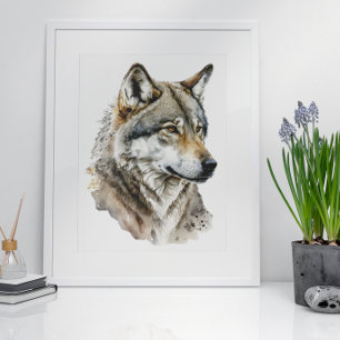 Watercolor wolf portret kunst poster