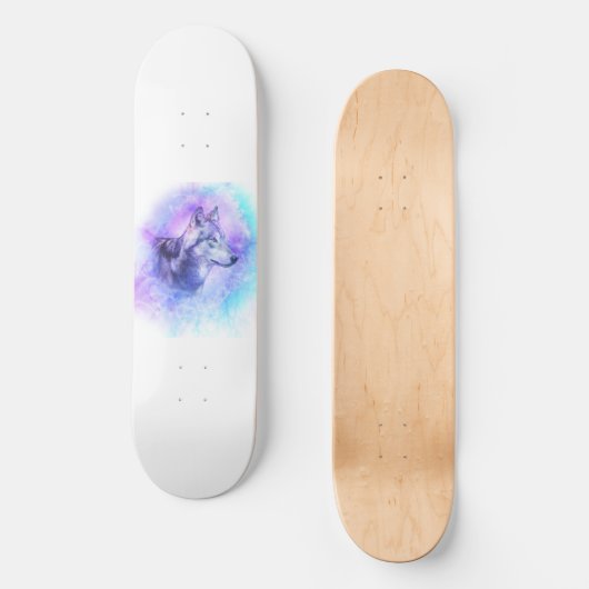 Watercolor Wolf Skateboard (Voorkant)