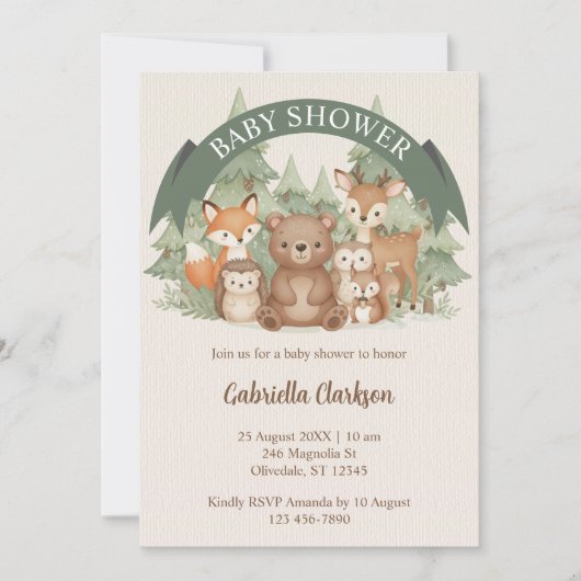 Watercolor Woodland Animals Baby Shower Kaart (Voorkant)