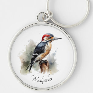 Watercolor Woodland Specht, op maat Sleutelhanger