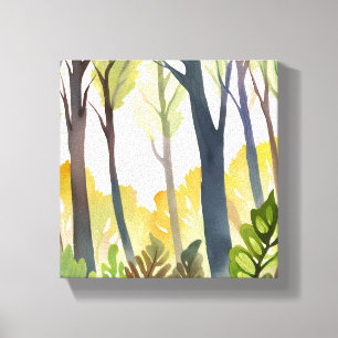 Watercolor Woods   Groene natuur bos schilderij Canvas Afdruk