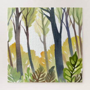 Watercolor Woods   Groene natuur bos schilderij Legpuzzel