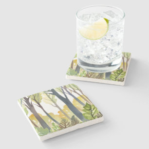 Watercolor Woods Schilderij van groen natuur bos Stenen Onderzetter