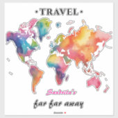 Watercolor World Map Travel Quote Sticker (Vel)
