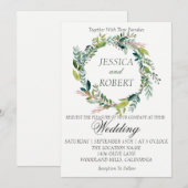 Watercolor Wreath Garden Invitation de mariage (Devant / Derrière)