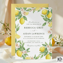 Watercolor Wreath Mediterranean Citrus Wedding Kaart