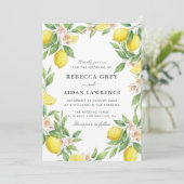 Watercolor Wreath Mediterranean Citrus Wedding Kaart (Staand voorkant)