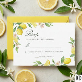 Watercolor Wreath Mediterranean Citrus Wedding RSVP Kaartje