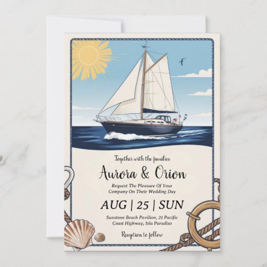 watercolor yacht invitations de mariage (Devant)