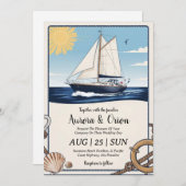 watercolor yacht invitations de mariage (Devant / Derrière)