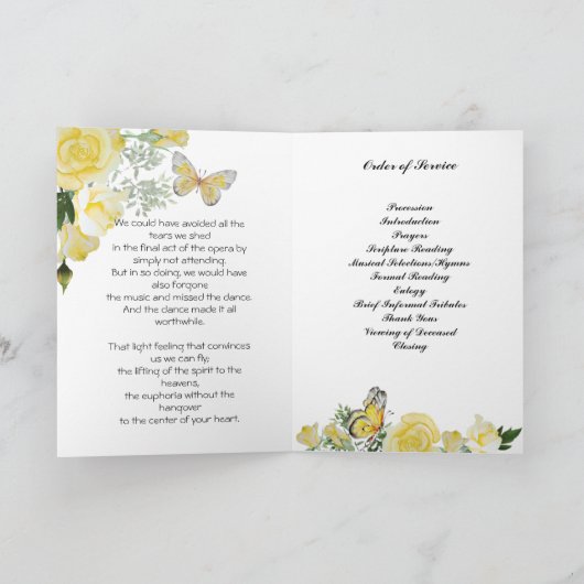 Watercolor Yellow Roses Programme funéraire papill (Intérieur)