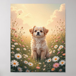 Watercolor Yorkshire Terrier in Bloemveld Muur Poster