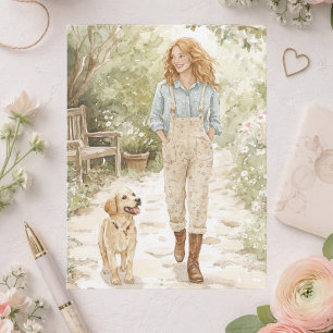 Watercolor Zachte Groene Lentetuin Wandelkaart Feestdagenkaart