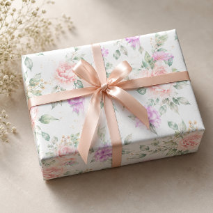 Watercolor Zachte Roze Roos & Pioen Bloemen Cadeaupapier