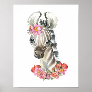 Watercolor Zebra, Safari-kinderkamerdecoratie, Kin Poster