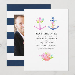 Watercolor zeemanschap thema bloemen bruiloft foto save the date