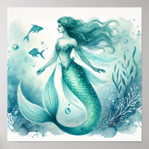 Watercolor Zeemeermin Muur Kunst Posters