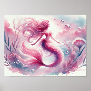 Watercolor Zeemeermin Wandkunst  Poster