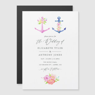 Watercolor Zeescheep Thema Bloemen Bruiloft Magnetische Uitnodiging