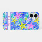 Watercolor Zeester Monogram iPhone 16 Hoesje (Achterkant horizontaal)