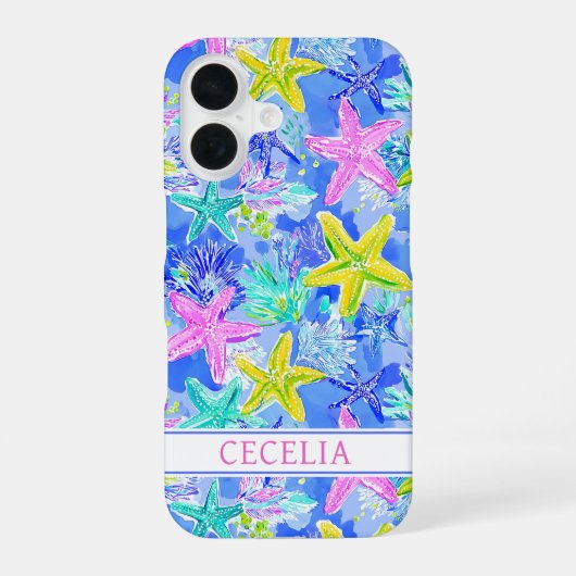 Watercolor Zeester Monogram iPhone 16 Hoesje (Achterkant)