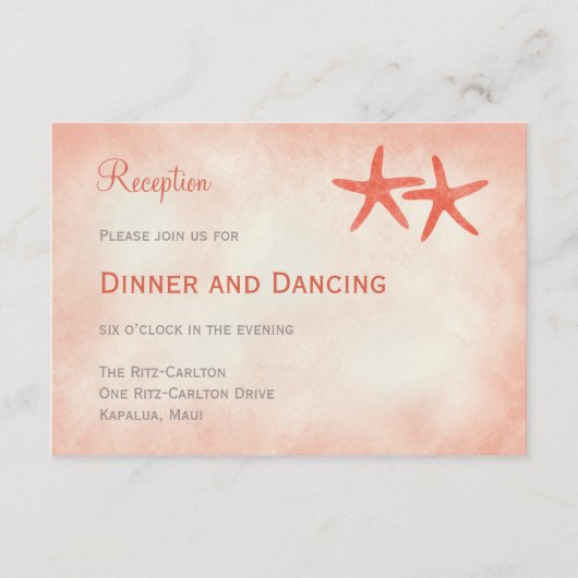 Watercolor Zeester Wedding Reception Kaart Koraal (Voorkant)