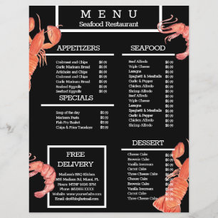 Watercolor Zeevruchten Krab Grill Restaurant Menu