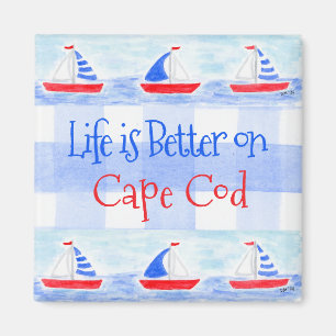 Watercolor Zeilboot Geruit LIFE is Beter PLAATSNAA Magneet