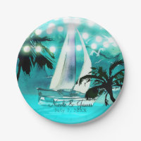 Watercolor Zeilboot Palmbomen & Lichtslingers