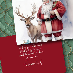 Watercolor Zoete Kerstman met Rendieren Kaart