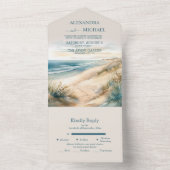 Watercolor Zomer Oceaan Strand Bruiloft All In One Uitnodiging (Binnen)