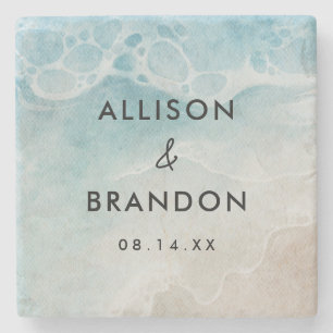 Watercolor zomer strand bruiloft favor stenen onderzetter
