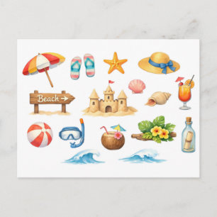 Watercolor Zomer Strand Pret  Briefkaart
