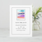 Watercolor Zomer Strand Trouwfoto Save The Date (Staand voorkant)