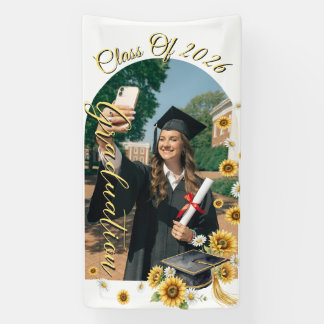 Watercolor Zonnebloem Afstudeerhoed Klas van 2026 Spandoek