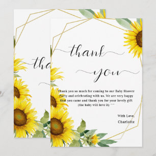 Watercolor Zonnebloem Baby Shower Bedankkaart